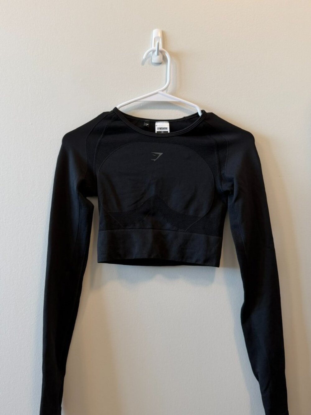 Gymshark Black Long Sleeve Seamless Open Back Crop Top XS